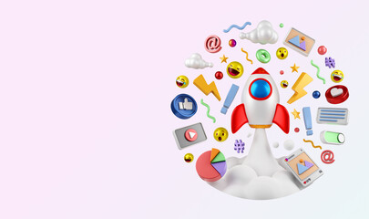 3D rendering of creative concept social media illustration hand