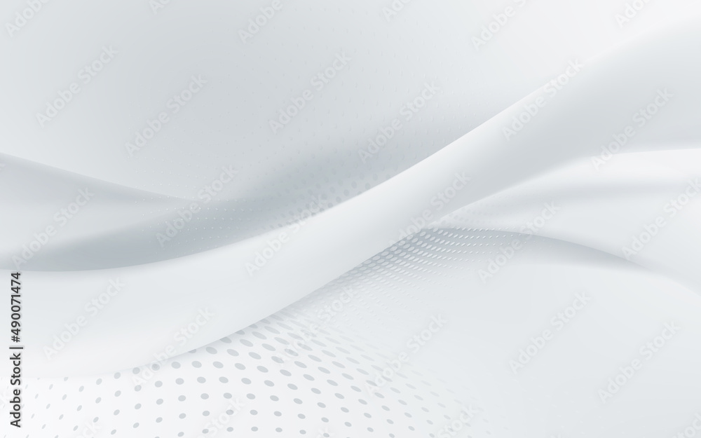 Poster white grey flow waves background. fantasy futuristic design with halftone. abstract creative dots gr