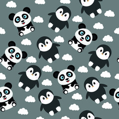 pattern with penguin and panda. seamless pattern with black and white panda and penguin. vector illustration, eps 10.