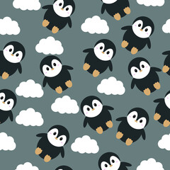pattern with little penguin. seamless pattern for baby textile. vector illustration, eps 10.
