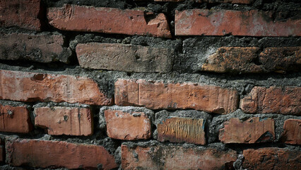 damaged red brick background - horizontal pattern - monochromatic red
