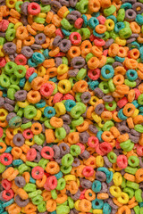Sweet multicolored flakes, cereal loops.