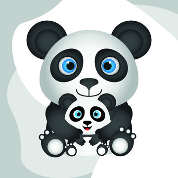 mother panda and panda cub are sitting. cute black and white bears. vector illustration, eps 10.