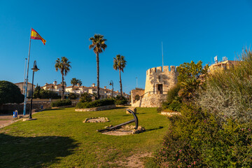 Fototapeta na wymiar Beautiful Torre del Moro park in the coastal city of Torrevieja, Alicante, Valencian Community. Spain, Mediterranean Sea on the Costa Blanca