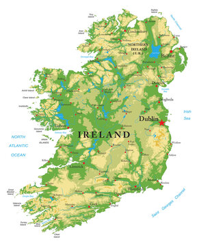Ireland highly detailed physical map