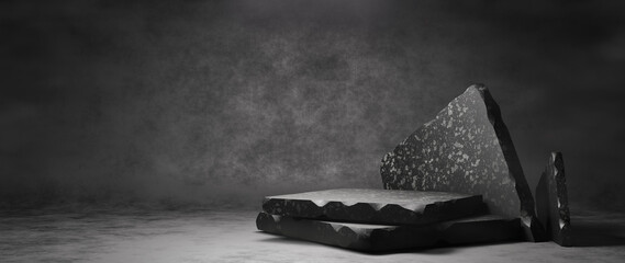 Elegant And Luxurious Platform Podium Pedestal Studio Room With Atmosphere Cool Dark Room Dark Turquoise Colors Product Background For Product Display 3D Rendering