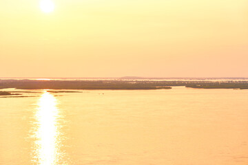 Fototapeta premium Sunset on the Amur river embankment in Khabarovsk, Russia.