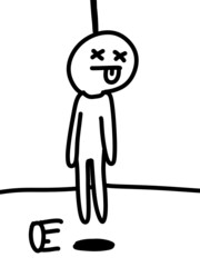 black and white of hang man cartoon