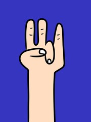 cute hand cartoon on blue background