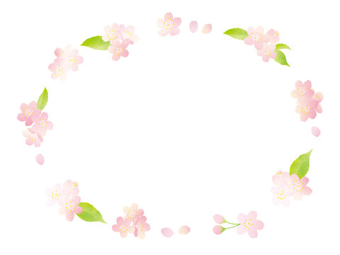 葉桜の水彩フレーム（長円）