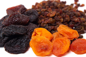 Dried fruits on a white background. Healthy Ingredients. Healthy food