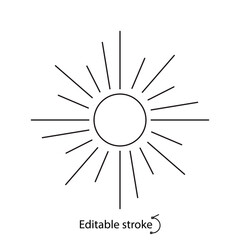 Sun outline logo. Sunny signboard. Bohemian emblem. Elegant badge for company branding. Isolated vector illustration