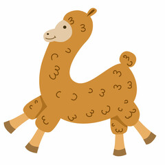 Vector illustration of a fluffy alpaca in a flat style, isolated on a white background.