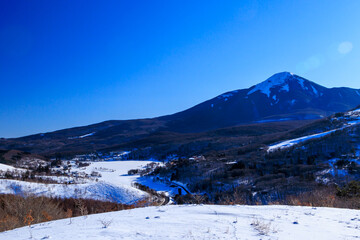 Fototapeta premium 冬の車山高原の美しい青空と雪山