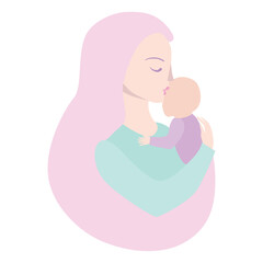 Vector Illustration Of Mother Holding Baby Son In Arms.