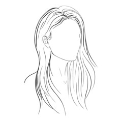 A sketch of a young woman hairstyle with natural long hair.