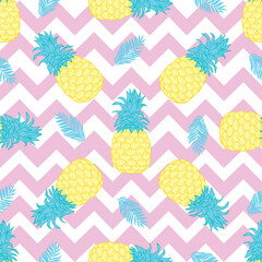 Fresh yellow pineapple vector repeat seamless pattern.
