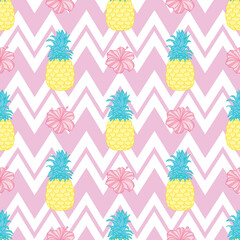 Fresh yellow pineapple vector repeat seamless pattern.