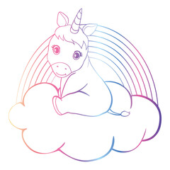 Cute Cartoon Unicorn isolated on white background.