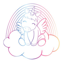 Cute Cartoon Unicorn isolated on white background.