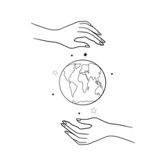 vector illustration, hands close the planet from pollution, save the planet, a small process of a plant, Earth Day concept - vector