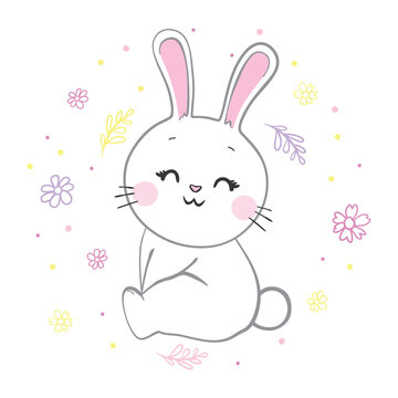 This is an illustration of a white rabbit greeting in the year of the rabbit 2023.