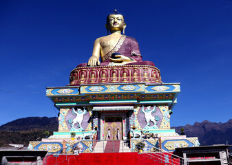 Buddha statue at Tawang city,Arunachal Prodesh,tourist attraction of Buddha statue,north east India tourist attractions - obrazy, fototapety, plakaty