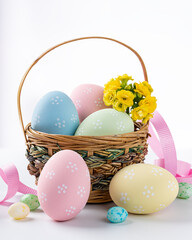 Colored easter eggs and basket