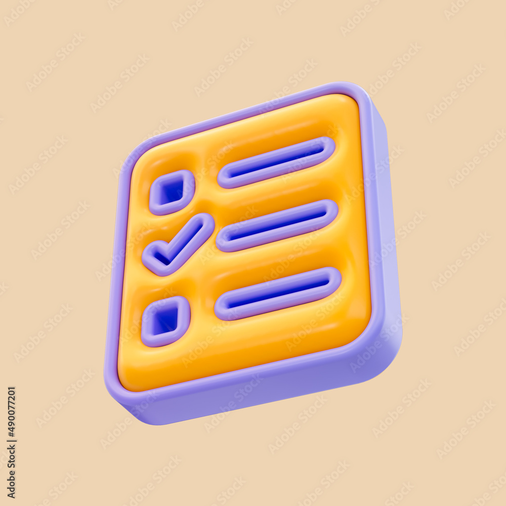 Poster cartoon look document check list icon 3d render concept for paper sheets confirmed approved