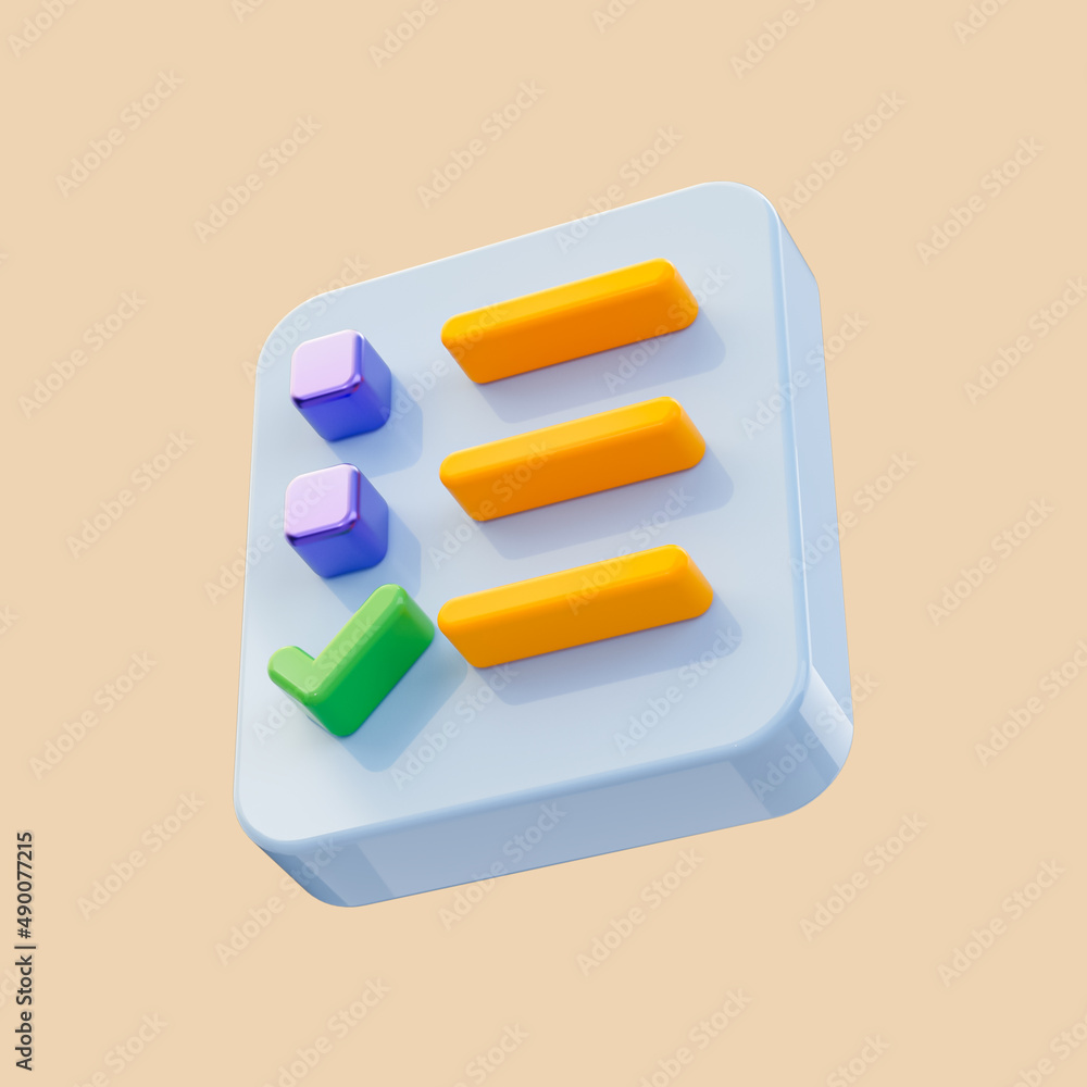 Poster realistic glossy documents check list icon 3d render concept for paper sheets confirmed approved