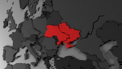 3d map of Ukraine and the European Union, Europe. The concept of joining NATO and war. Relations between Ukraine and Russia. Crimea, Donetsk, Luhansk occupied by Russia territories