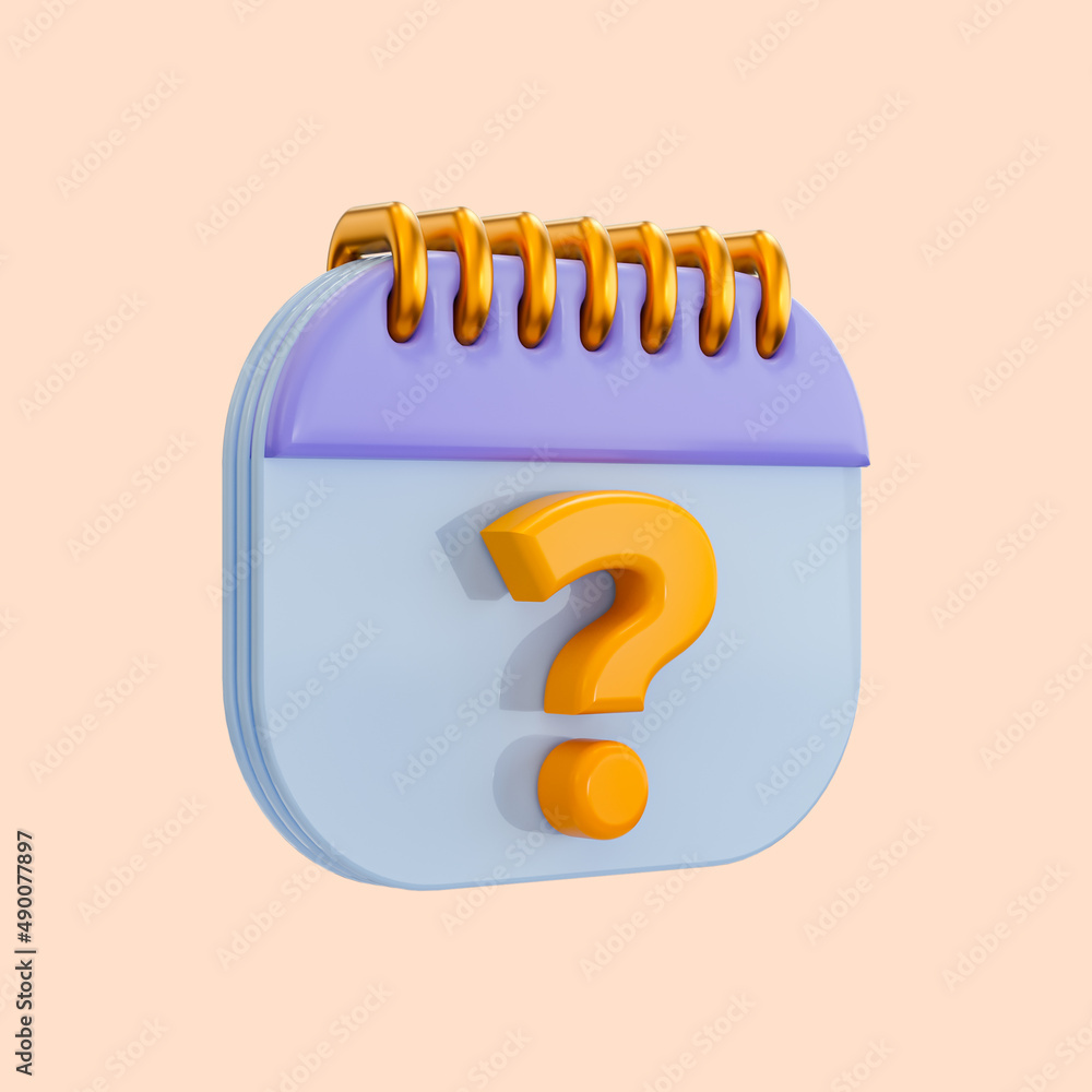 Poster realistic glossy calendar question mark icon 3d render concept for help information question