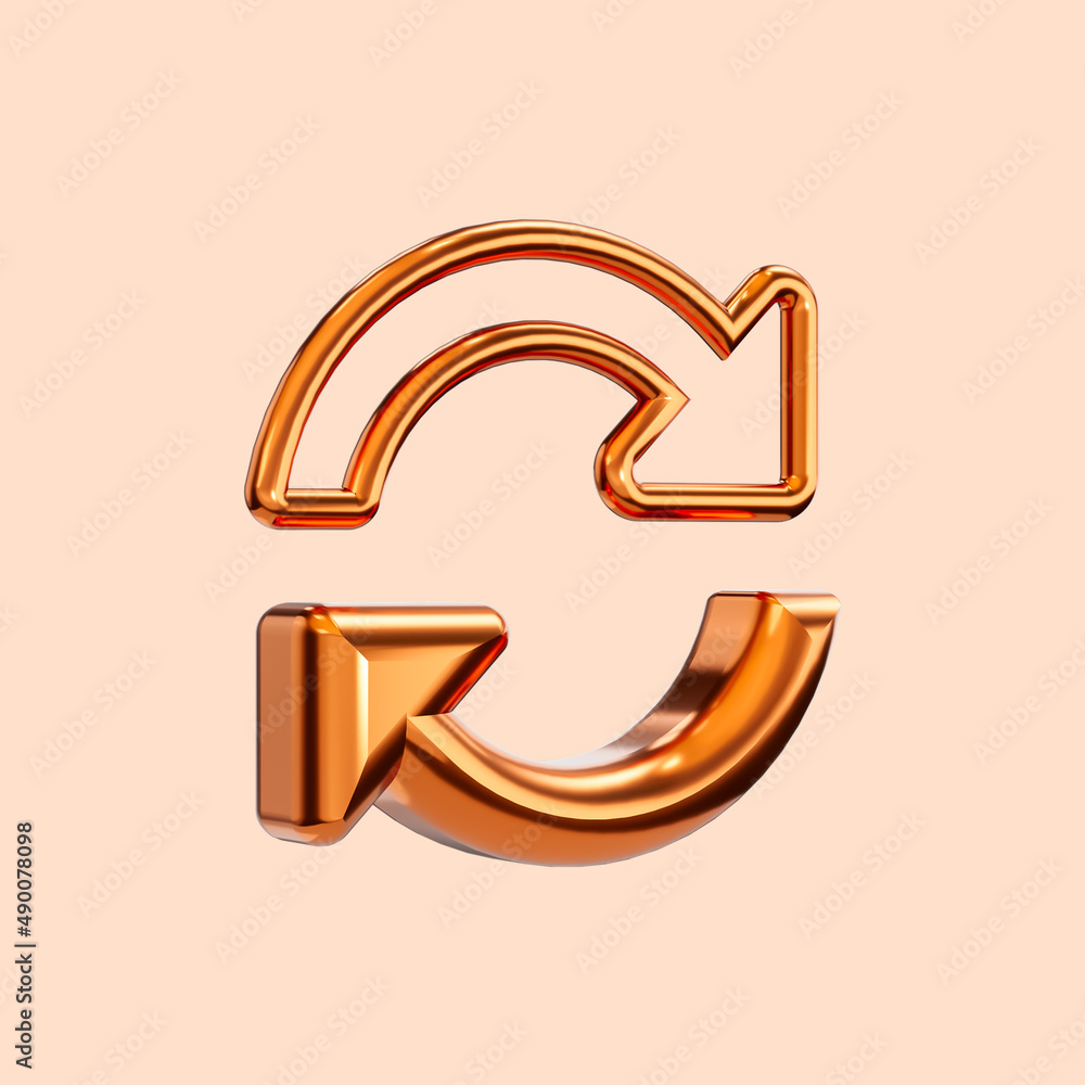 Poster realistic glossy two round arrows icon 3d render concept for update refresh symbol