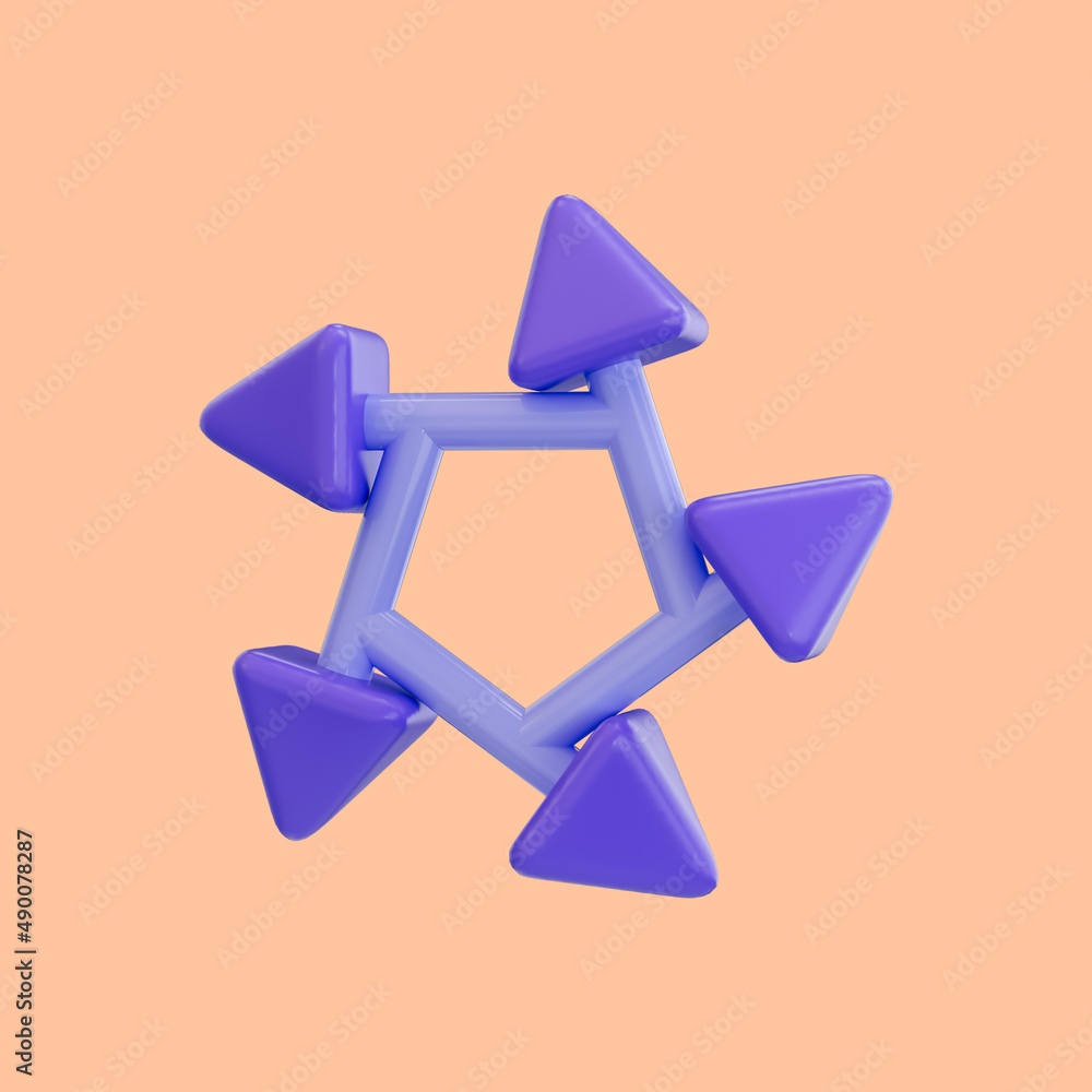 Poster cartoon look 5 angle arrow icon 3d render concept for direction way and using map