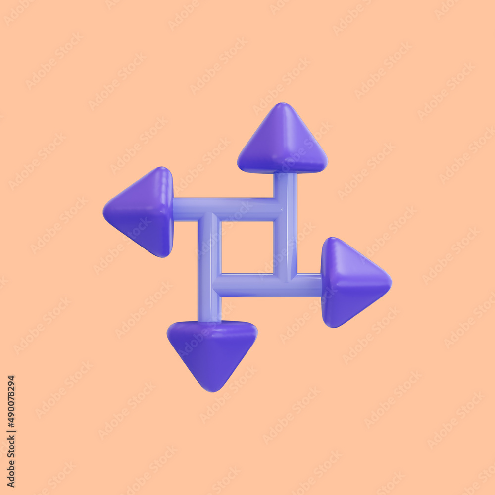 Poster realistic glossy cartoon look 4 angle arrow icon 3d render concept for direction way and using map