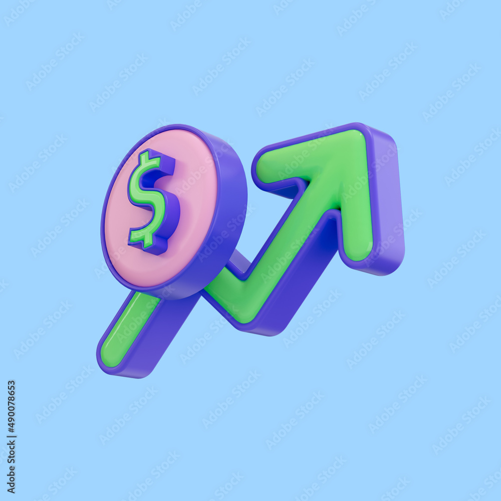 Poster dollar up chart icon 3d render concept for finance performance of return on investment