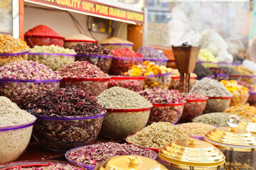 Iranian organic Saffron,dried flowers, fragrant herb leaves, and seedpods used as flower confetti...
