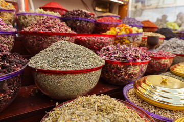 Iranian organic Saffron,dried flowers, fragrant herb leaves, and seedpods used as flower confetti or potpourri