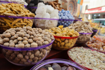 Iranian organic Saffron,dried flowers, fragrant herb leaves, and seedpods used as flower confetti or potpourri