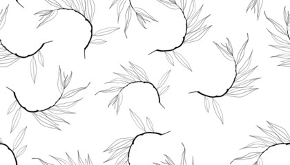 Vector leaves border. Hand-drawn floral elements. Vintage botanical illustrations.Lineart.Doodle.