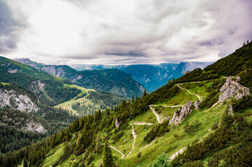 mountain view from the Jenner, a famous German mountain near the Koenigssee, rain clouds over the landscape