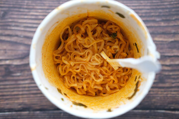 cooking noodles instant top view.