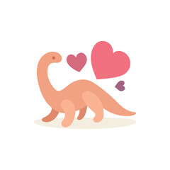 Dino in love. Cute dinosaur and hearts drawing illustration in cartoon style. Brontosaurus stylized simple graphic. Part of set.
