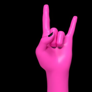 3D illustration of the "horn sign" hand gesture associated with heavy metal and rock music culture.