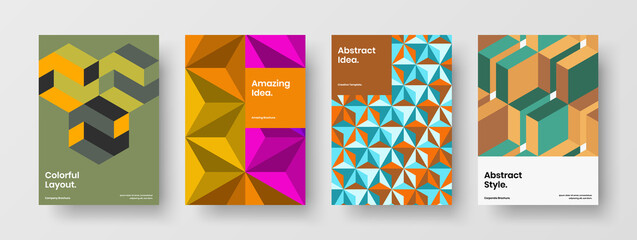 Fototapeta premium Premium annual report vector design template collection. Multicolored mosaic tiles postcard layout bundle.