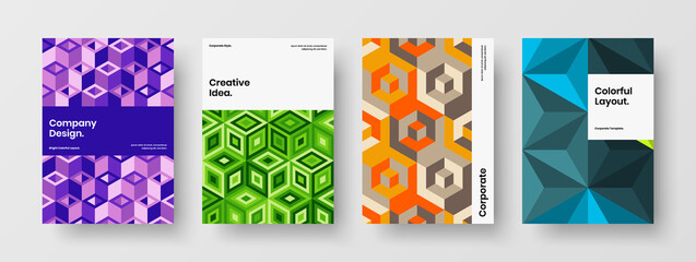 Multicolored pamphlet A4 design vector layout composition. Clean geometric tiles booklet concept set.