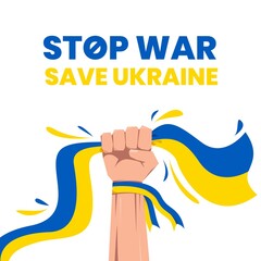Save Ukraine, Stop War. Background vector illustration of raising hands as demonstration act for defending ukraine against Russia attacks