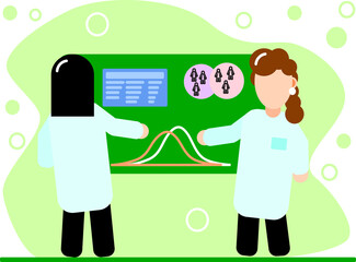 Female scientists in the lab coats analysing and presenting results of genetic study in case-control samples
