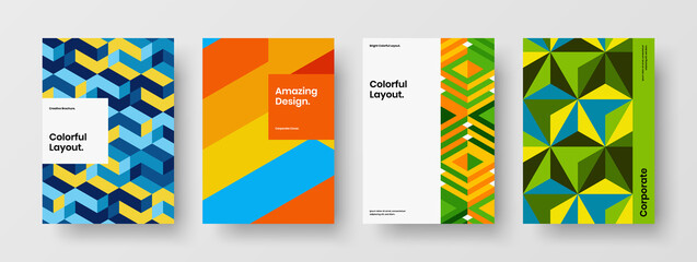Fresh leaflet A4 vector design concept collection. Creative geometric pattern presentation layout set.