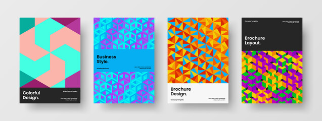 Amazing company brochure vector design template bundle. Minimalistic geometric shapes presentation illustration composition.